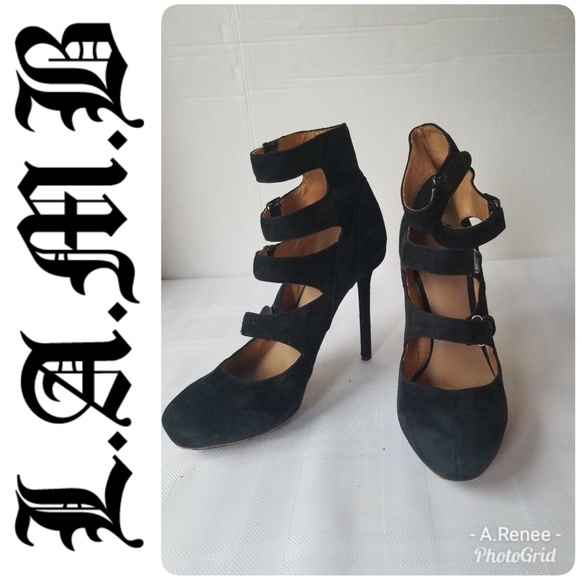 L.A.M.B. Shoes - L.A.M.B Suede Black Booties Heels Platform Size 10
